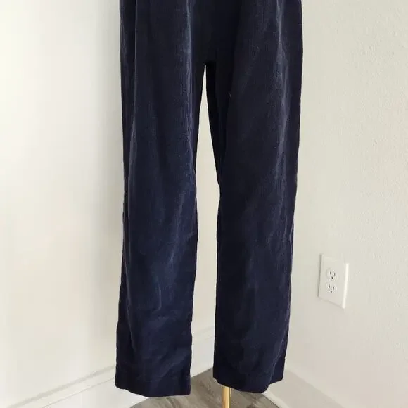 Vintage 80s Navy Blue Corduroy High Rise Pleated Trousers Straight Leg Pants M - Picture 8 of 9